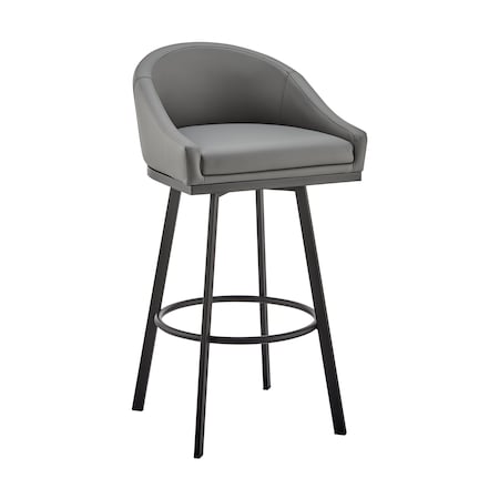Armen Living Noran Swivel Counter Stool in Black Metal with Gray Faux Leather 840254335783